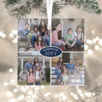 4 Photo Collage Family Name & Year Navy Blue White