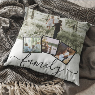 4 Photo Collage Family Personalised Throw Pillow