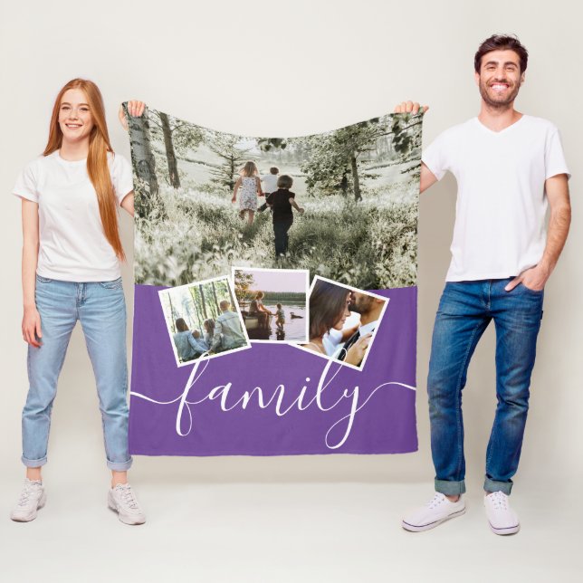 4 Photo Collage Family Personalized Fleece Blanket (In Situ)
