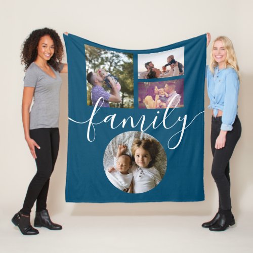 4 Photo Collage Family Personalized Fleece Blanket