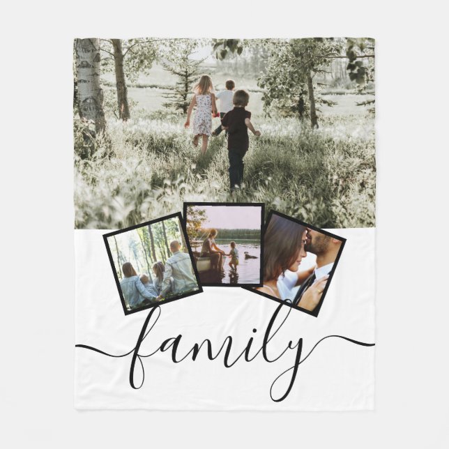 4 Photo Collage Family Personalized Fleece Blanket (Front)