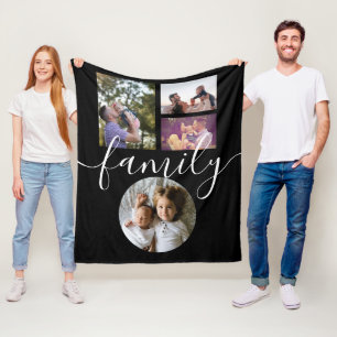 4 Photo Collage Family Personalized Fleece Blanket