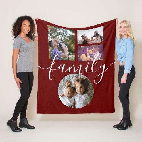 4 Photo Collage Family Personalized Fleece Blanket