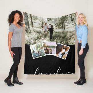 4 Photo Collage Family Personalized Fleece Blanket