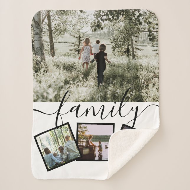 4 Photo Collage Family Personalized Sherpa Blanket (Front)