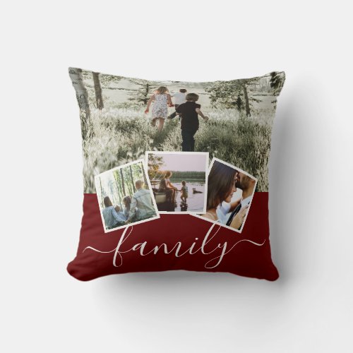 4 Photo Collage Family Personalized Throw Pillow