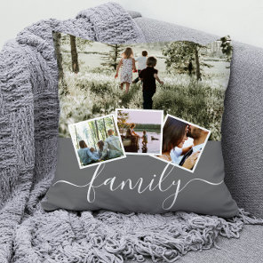 4 Photo Collage Family Personalized Throw Pillow
