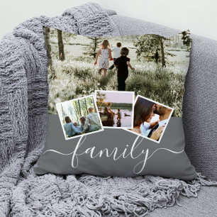 4 Photo Collage Family Personalized Throw Pillow
