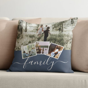 4 Photo Collage Family Personalized Throw Pillow