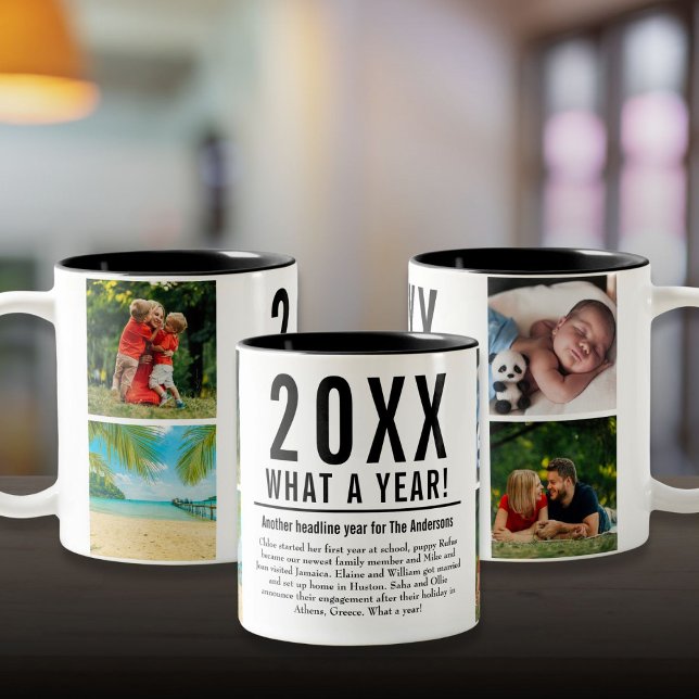 4 Photo Collage Family Year In Review Modern Two-Tone Coffee Mug (4 Photo Collage Family Year In Review Modern Two-Tone Coffee Mug)