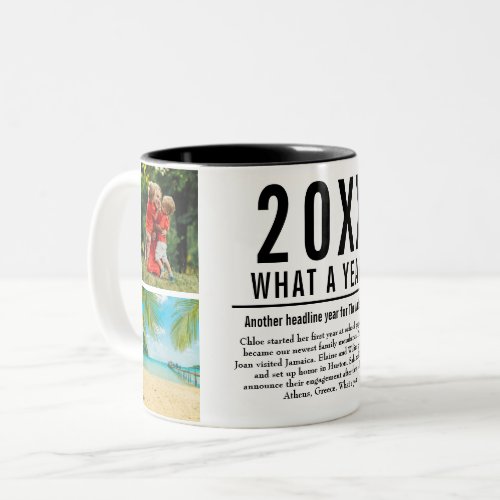 4 Photo Collage Family Year In Review Modern Two_Tone Coffee Mug