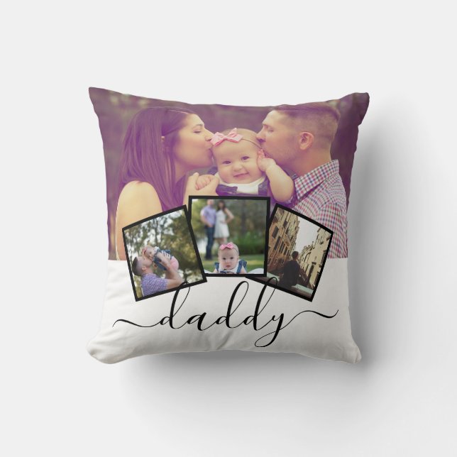4 Photo Collage Fathers Day Daddy Personalized Throw Pillow (Front)