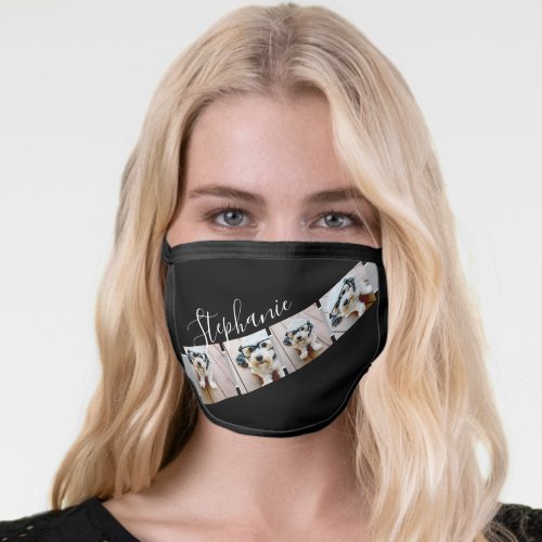 4 Photo Collage Film Strip Name _ can edit black Face Mask