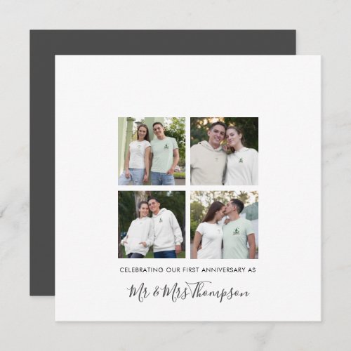 4 photo collage First Anniversary Custom Gray Card