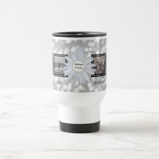 4 Photo Collage for Mom | Mother's Day Daisy Bokeh Travel Mug (Center)
