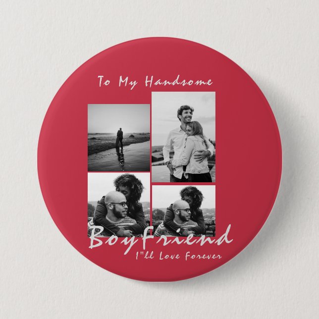  4-Photo Collage Forever Boyfriend Valentine's day Button (Front)