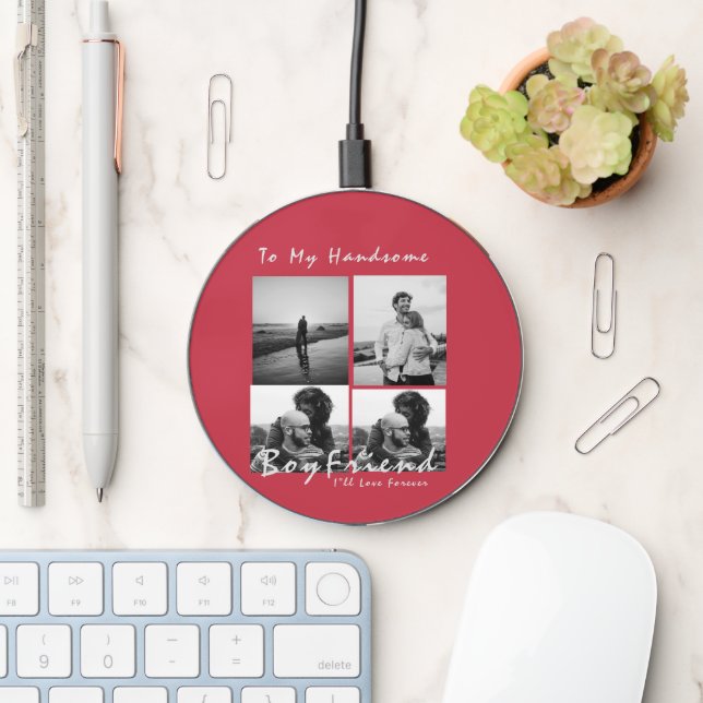4-Photo Collage Forever Boyfriend Valentine's day Wireless Charger (Desk)