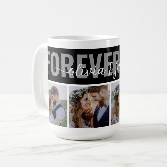 4 Photo Collage Forever Love Couple Names Coffee Mug (Front Left)