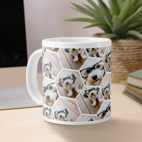 4 Photo Collage _ funky hexagon pattern Giant Coffee Mug