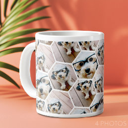 4 Photo Collage - funky hexagon pattern Giant Coffee Mug
