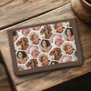 4 Photo Collage - funky honeycomb hexagon pattern Tri-fold Wallet