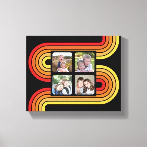 4 Photo Collage Funky Line Art Black Sunset Colors Canvas Print