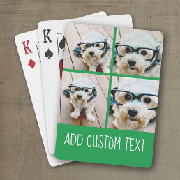 4 Photo Collage - funky text can change green Playing Cards