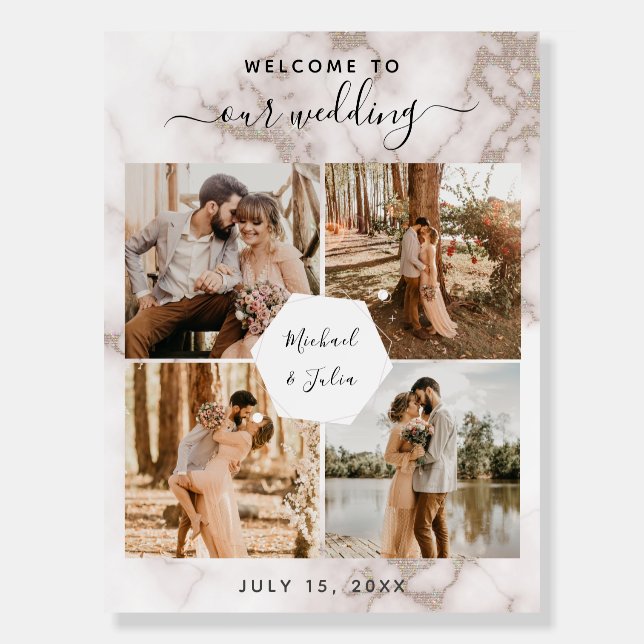4 Photo Collage & Glam Champagne Marble Wedding    Foam Board (Front)