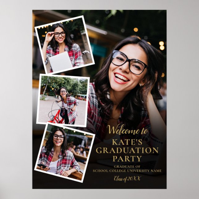 4 Photo Collage Gold Graduation Party Welcome SIgn (Front)