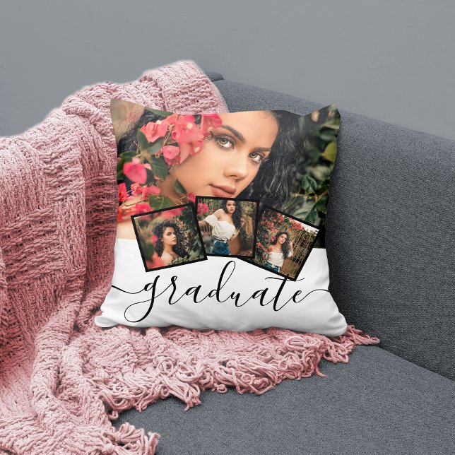4 Photo Collage Grad Graduate Personalized Throw Pillow (Creator Uploaded)