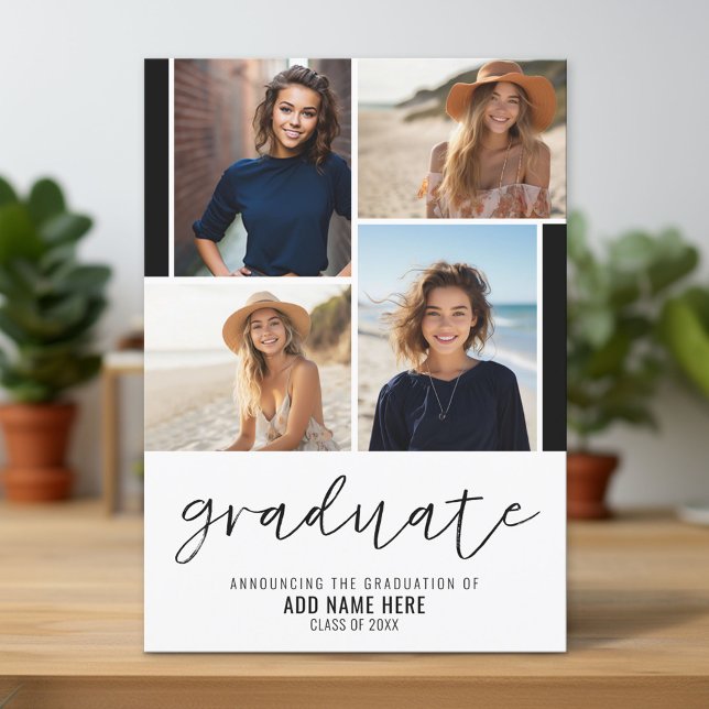 4 Photo Collage Graduate Script - Graduation Invitation (Custom Graduation Announcement and Invitation)