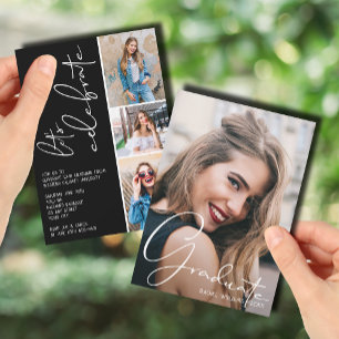 4 Photo Collage Graduation Black Invitation