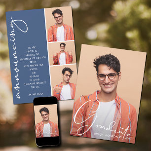 4 Photo Collage Graduation Blue Announcement