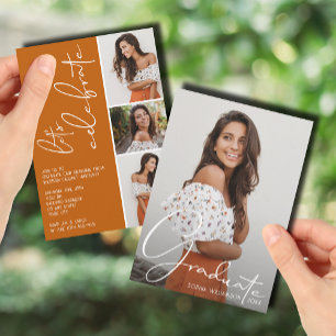 4 Photo Collage Graduation Burnt Orange Invitation