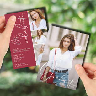 4 Photo Collage Graduation Crimson Invitation