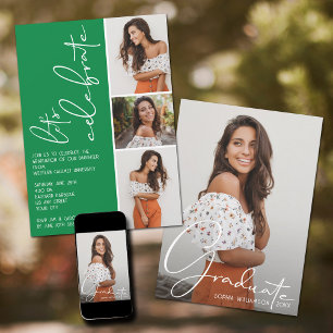 4 Photo Collage Graduation Green Invitation