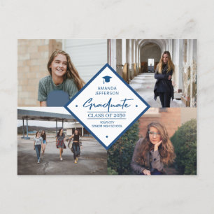 4 photo collage graduation modern elegant script announcement postcard