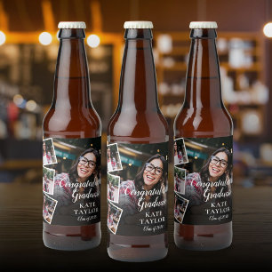 4 Photo Collage Graduation Party Beer Bottle Label