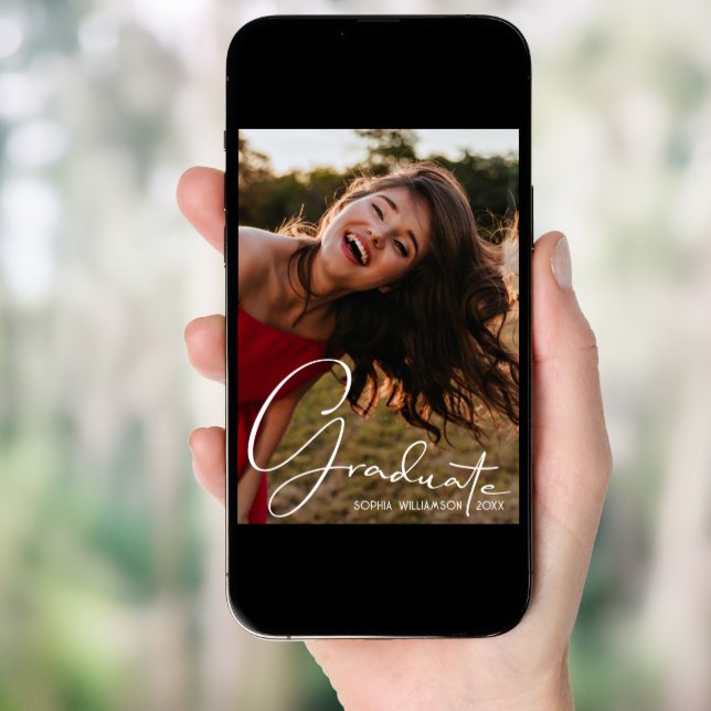 4 Photo Collage Graduation Scarlet Red Invitation (Front Digital)