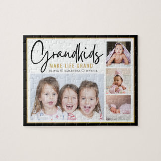 4 Photo Collage Grandkids Make Life Grand Quote Jigsaw Puzzle