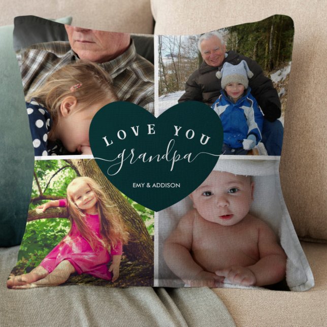 4 Photo Collage Grandpa Gifts Personalized Family Throw Pillow (Creator Uploaded)