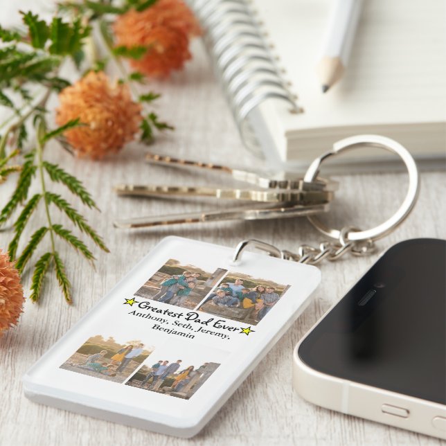 4 Photo Collage Greatest Dad Ever DBL Father's Day Keychain (Front Right)