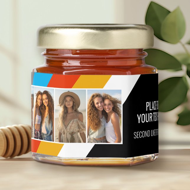 4 Photo Collage Grid - Custom Text Around Bottom Honey Jar Favors (Custom Photo on a Honey Jar Favor)