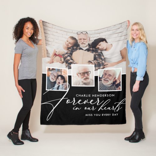 4_Photo Collage Handwritten Forever In Our Hearts Fleece Blanket