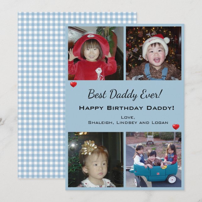 4 Photo Collage Happy Birthday Best Dad Ever Card (Front/Back)
