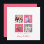 4 photo collage Happy Birthday Sister Name Pink Card<br><div class="desc">Contemporary style to wish your sister Happy Birthday with this fully customizable design. A collage of 4 of your favorite photos in square format is centered with lots of white space around. Easily replace the sample photos in the template placeholders with your own and personalise the text on each side....</div>