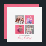 4 photo collage Happy Birthday Sister Name Pink Card<br><div class="desc">Contemporary style to wish your sister Happy Birthday with this fully customizable design. A collage of 4 of your favorite photos in square format is centered with lots of white space around. Easily replace the sample photos in the template placeholders with your own and personalise the text on each side....</div>