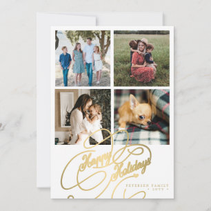 4 photo collage Happy Holidays elegant script Holiday Card