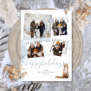 4 Photo Collage Happy Holidays Winter Woodland Fox Holiday Card