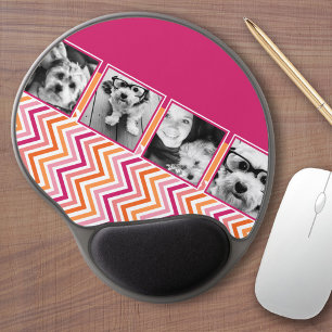 4 Photo Collage Hot Pink Orange Chevrons Gel Mouse Pad